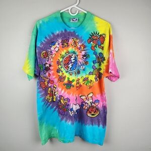 Vintage 90s Liquid Blue Grateful Dead World Bears Tie Dye Tshirt